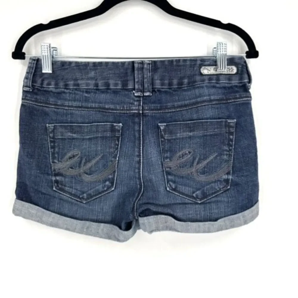 Express Women’s Mid Rise Dark Wash Cuffed Denim Shorts Size 0 - Picture 2 of 8
